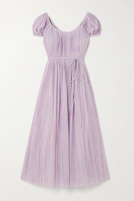 Tory Burch - Belted Pleated Checked Cotton And Silk-blend Voile Maxi Dress - Purple