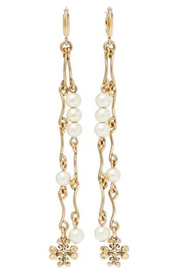 Tory Burch Brutalist Linear Earrings in Antique Light Brass /Pearl