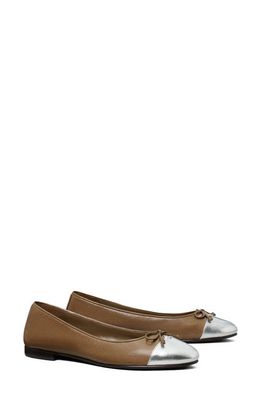 Tory Burch Cap Toe Ballet Flat in Wild Mushroom /Silver