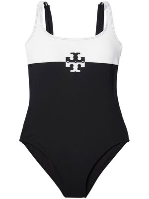 Tory Burch colour-block logo-print swimsuit - Black