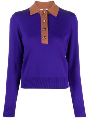 Tory Burch contrast-collar merino polo shirt - Purple