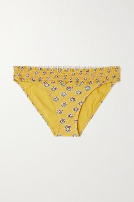 Tory Burch - Costa Shirred Floral-print Bikini Briefs - Yellow