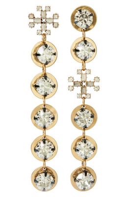 Tory Burch Crystal Linear Drop Earrings in Antique Light Brass /Crystal