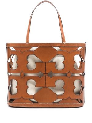 Tory Burch cut-out logo leather tote bag - Brown