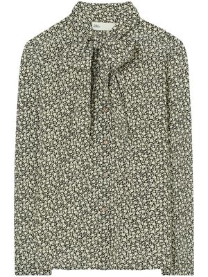 Tory Burch ditsy-floral bow blouse - Black