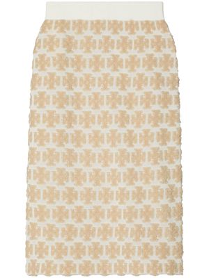 Tory Burch Double T bouclé midi skirt - Neutrals