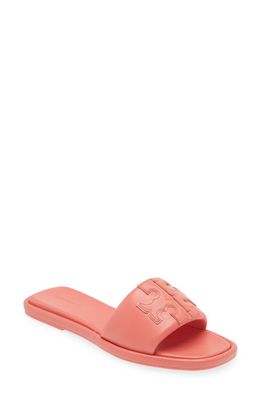 Tory Burch Double-T Leather Sport Slide Sandal in Coral Crush