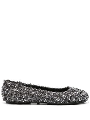 Tory Burch Double T-plaque tweed ballerina shoes - Silver