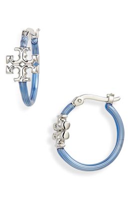 Tory Burch Eleanor Double T Hoop Earrings in Tory Silver /Blue