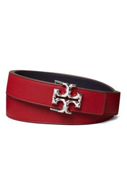 Tory Burch Eleanor Reversible Leather Belt in Tory Red /Tory Navy /Silver