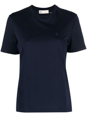 Tory Burch embroidered-logo cotton T-shirt - Blue
