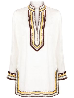 Tory Burch embroidered long-sleeve minidress - White