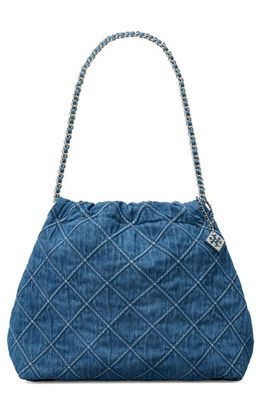 Tory Burch Fleming Soft Quilted Denim Hobo Bag