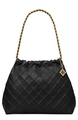 Tory Burch Fleming Soft Quilted Leather Hobo Bag in Black