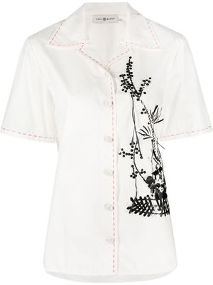 Tory Burch floral-embellished short-sleeve shirt - White