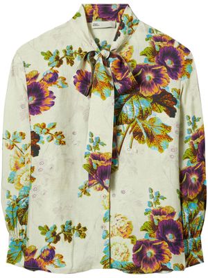 Tory Burch floral-pattern pussy-bow blouse - Green
