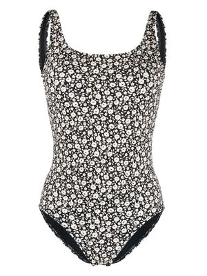 Tory Burch floral-print backless swimsuit - Blue