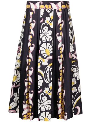 Tory Burch floral-print pleated silk skirt - Black