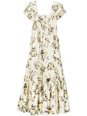 Tory Burch floral printed smocked dress - Neutrals