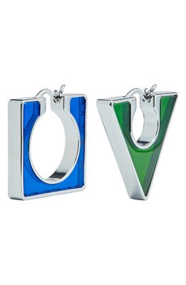 Tory Burch Geo Hoop Earrings in Tory Silver /Blue /Green