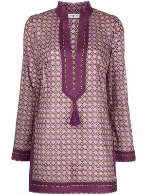 Tory Burch geometric-print long-sleeve tunic - Purple