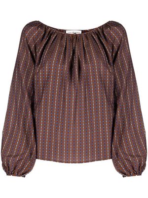 Tory Burch geometric-print ruched blouse - Brown
