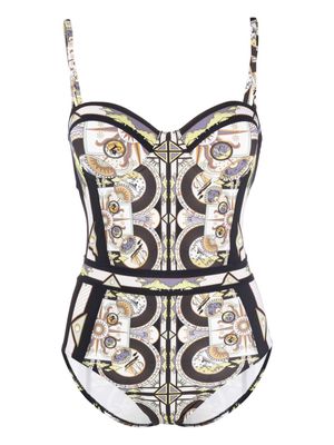 Tory Burch illustration-print underwire-cup swimsuit - Neutrals