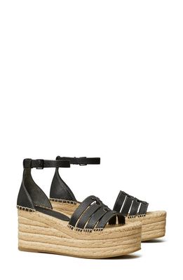 Tory Burch Ines Ankle Strap Espadrille Platform Wedge Sandal in Perfect Black