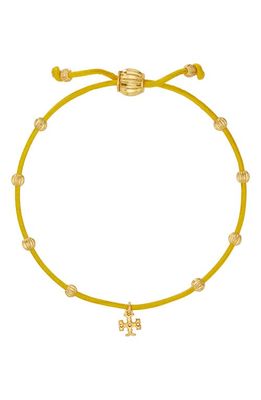 Tory Burch Kira Beaded Leather Bracelet in Rolled Gold /Goldfinch