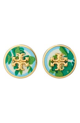 Tory Burch Kira Enamel Circle Stud Earrings in Tory Gold /Rayure Fleurie