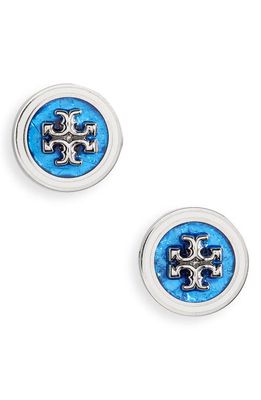 Tory Burch Kira Enamel Circle Stud Earrings in Tory Silver /Blue Multi