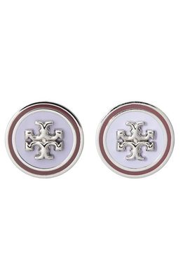 Tory Burch Kira Enamel Circle Stud Earrings in Tory Silver/Truffle/Lavender