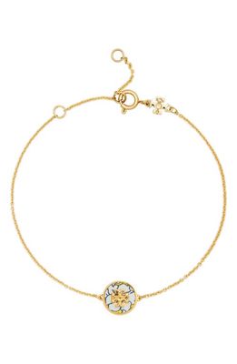 Tory Burch Kira Enamel Floral Pendant Chain Bracelet in Gold/Sunshine Yellow Floral
