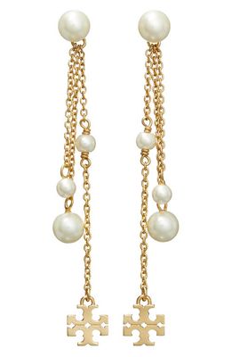 Tory Burch Kira Imitation Pearl Linear Drop Earrings in Tory Gold /Cream