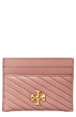 Tory Burch Kira Moto Quilted Leather Card Case in Pink Magnolia