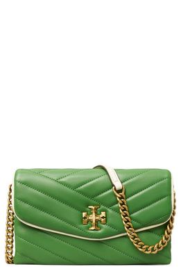 Tory Burch Kira Pop Edge Chevron Quilted Leather Wallet on a Chain in Monstera /Light Cream