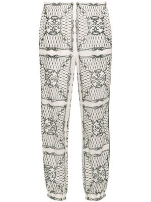 Tory Burch Knot-print tapered-leg trousers - White