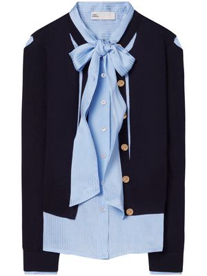 Tory Burch layered-design wool cardigan - Blue