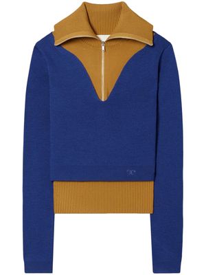 Tory Burch logo-embroidered double-layer jumper - Blue