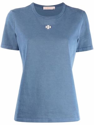 TORY BURCH logo-patch cotton T-shirt - Blue