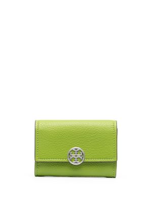 Tory Burch logo-plaque grained-leather wallet - Green