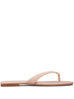 Tory Burch logo-plaque leather flip flops - Pink