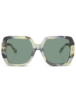 Tory Burch logo-plaque square-frame sunglasses - 172782 Ivory Brown Horn