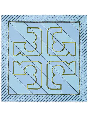 Tory Burch logo-print square silk scarf - Blue