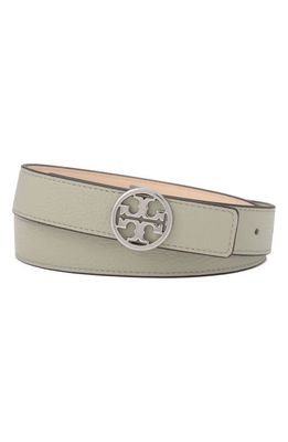 Tory Burch Logo Reversible Leather Belt in Pine Frost/Cream/Silver