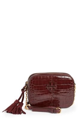 $550 NWT TORY BURCH MCGRAW CROC EMBOSSED LEATHER CAMERA BAG CROSSBODY BERRY  GHW