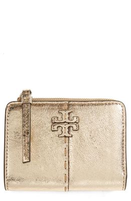 Tory Burch McGraw Metallic Leather Bifold Wallet in Gold
