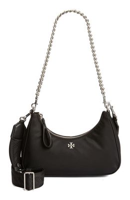 Tory Burch Mercer Small Recycled Nylon Crescent Bag in Black