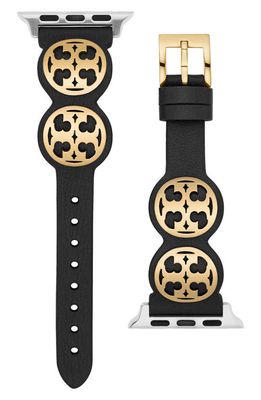 Tory Burch Miller 20mm Leather Apple Watch Watchband in Black