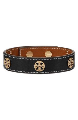 Tory Burch Miller Leather Bracelet in Tory Gold /Black